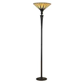 Luminosa Dark 1 Light Floor Lamp Uplighter Black, Tiffany Style Glass, E27
