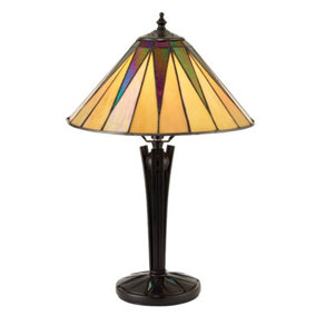 Luminosa Dark 1 Light Small Table Lamp Black, Tiffany Style Glass, E14