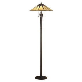 Luminosa Dark 2 Light Floor Lamp Black, Tiffany Style Glass, E27