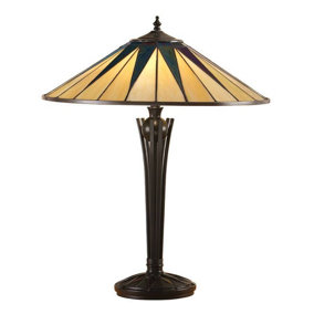 Luminosa Dark 2 Light Large Table Lamp Black, Tiffany Style Glass, E27