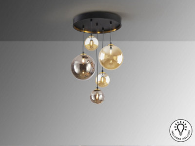 Luminosa Dark Cluster Pendant Ceiling Light Black, Brass 5xG9 400lm - UK Stock
