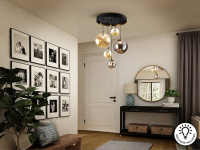 Luminosa Dark Cluster Pendant Ceiling Light Black, Brass 5xG9 400lm - UK Stock