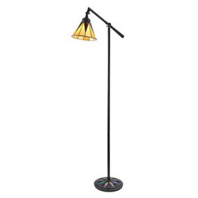 Luminosa Dark Star 1 Light Task Floor Lamp Satin Black With Glass Inserts, Tiffany Style, E14