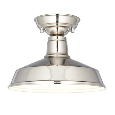 Luminosa Darton Semi Flush Ceiling Pendant Light Polished Nickel, Gloss White Inner Shade