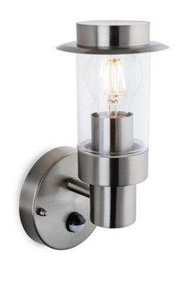 Brushed nickel motion sensor outdoor outlet light