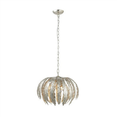 Luminosa Delphine Floral Leaves 3 Light Spherical Pendant Silver Paint, E14