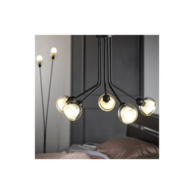 Luminosa Denver 5 Light Multi Arm Semi Flush Ceiling Lamp, Glass Shades