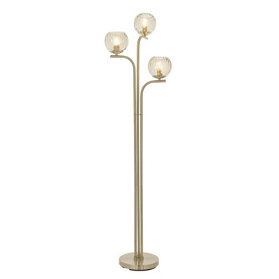 Luminosa Dimple Complete Floor Lamp Satin Brass Plate, Champagne Lustre Glass