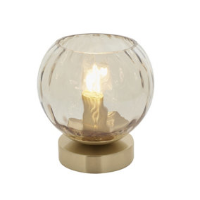 Luminosa Dimple Complete Table Lamp Satin Brass Plate, Champagne Lustre Glass