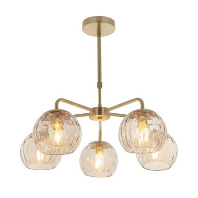 Luminosa Dimple Multi Arm Glass Pendant Light Satin Brass Plate, Champagne Lustre Glass