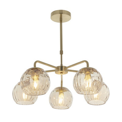 Luminosa Dimple Multi Arm Glass Pendant Light Satin Brass Plate, Champagne Lustre Glass