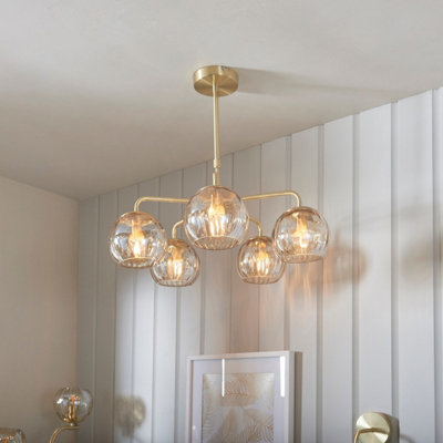 Luminosa Dimple Multi Arm Glass Pendant Light Satin Brass Plate, Champagne Lustre Glass