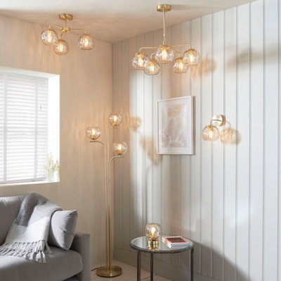 Luminosa Dimple Multi Arm Glass Pendant Light Satin Brass Plate, Champagne Lustre Glass