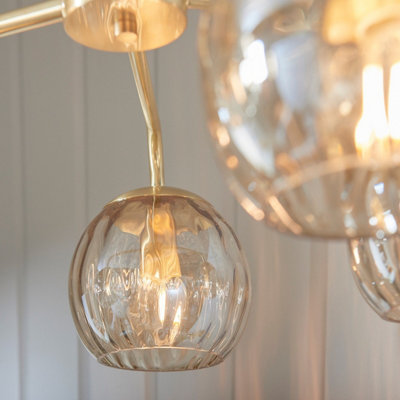 Luminosa Dimple Multi Arm Glass Pendant Light Satin Brass Plate, Champagne Lustre Glass