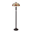 Luminosa Dragonfly 2 Light Floor Lamp Dark Bronze, Beige, Tiffany Style Glass, E27