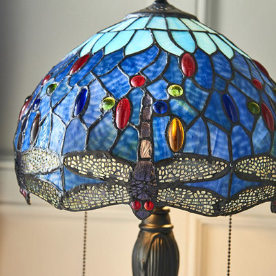 Luminosa Dragonfly 2 Light Small Table Lamp Dark Bronze Blue