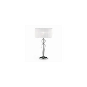 Luminosa Duchessa 1 Light Large Table Lamp Chrome, White, Clear and Glass with Shade, E27