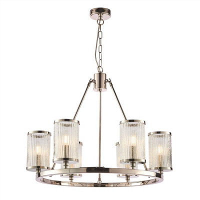 Luminosa Easton 6 Light Multi Arm Pendant Bright Nickel, Ribbed Glass Bubble Effect, E14