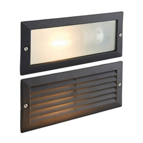Luminosa Eco Outdoor Plain & Louvre IP44 40W Textured Black Paint & Frosted Glass