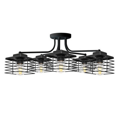 Luminosa Edison Multi Arm Semi Flush Ceiling Light Black 65cm