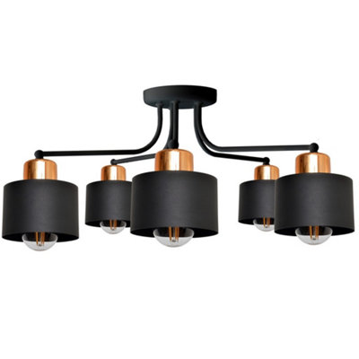 Luminosa Edison Multi Arm Semi Flush Ceiling Light Black, Copper 65cm