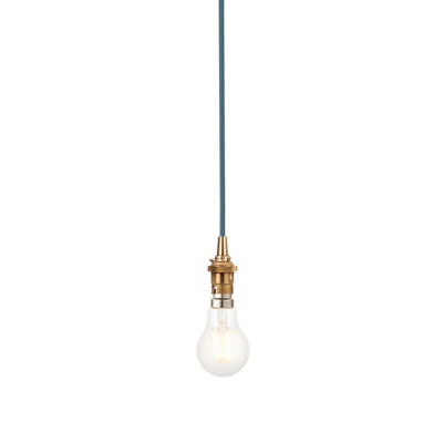 Luminosa Eltham Slim Pendant Ceiling Light Brushed Aged Brass Plate, Blue Flex, 1x B22