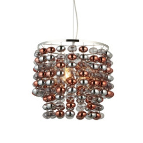 Luminosa Esme Single Pendant Ceiling Lamp, Chrome Plated With Grey Tinted, Chrome, Copper Plated Glass