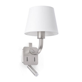 Luminosa Essential 1 Light Indoor Wall Light Reading Lamp Satin Nickel with White Shade, E27