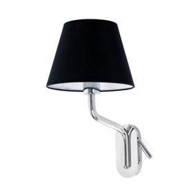 Luminosa Eterna Left Chrome, Black Shade Table Lamp With Reading Light