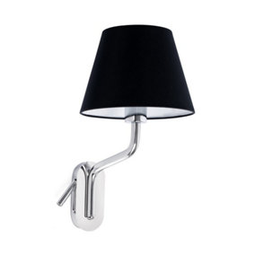 Luminosa Eterna Right Chrome, Black Shade Table Lamp With Reading Light