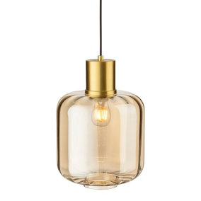 Luminosa Eton Pendant Light Brushed Brass with Amber Glass