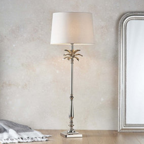 Luminosa Evie Table Lamp Polished Nickel Plate & Natural Linen 1 Light IP20 - E27