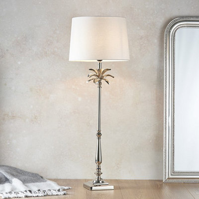 Luminosa Evie Table Lamp Polished Nickel Plate Vintage White Linen 1 Light IP20 E27