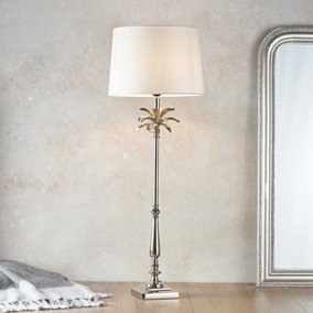 Luminosa Evie Table Lamp Polished Nickel Plate & Vintage White Linen 1 Light IP20 - E27