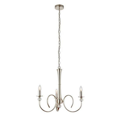 Luminosa Fabia 3 Light Multi Arm Lamp Pendant Polished Nickel Plate, Clear Crystal, E14