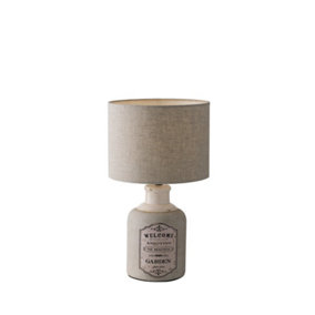 Luminosa Factory Ceramic Table Lamp With Fabric Shade, Beige, E27