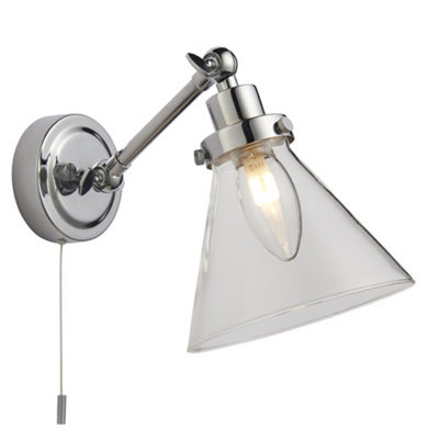 Luminosa Faraday Bathroom Adjustable Dome Wall Light with Pull Cord Chrome Glass Shade