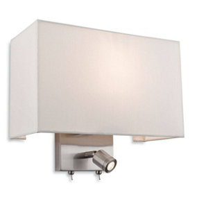 Luminosa Fargo 1 Light Indoor Wall Light with Reading Lamp Brushed Steel, Cream Shade, E27