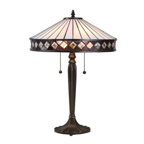Luminosa Fargo 2 Light Medium Table Lamp Dark Bronze, Tiffany Glass, E27