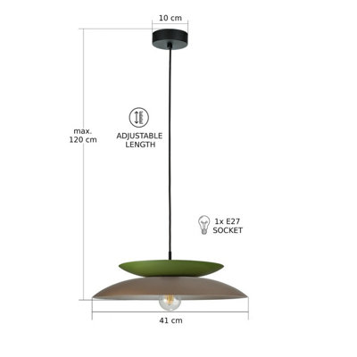 Luminosa Ferro Dome Pendant Ceiling Light Brown, Green 1x E27