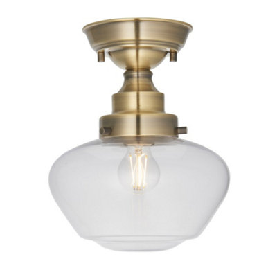 Luminosa Finale Semi Flush Ceiling Light Antique Brass Plate & Clear Glass