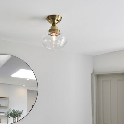 Luminosa Finale Semi Flush Ceiling Light Antique Brass Plate & Clear Glass