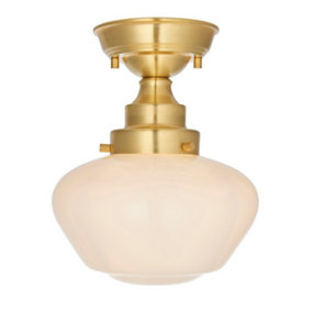 Luminosa Finale Semi Flush Ceiling Light Brass Plate & Opal Glass