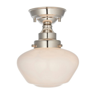 Luminosa Finale Semi Flush Ceiling Light Bright Nickel Plate & Opal Glass