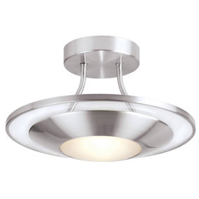 Luminosa Firenz 1 Light Flush Ceiling Light Frosted Glass, Satin Chrome with Clear