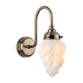 Luminosa Flame Wall Light Antique Brass with White Glass IP44