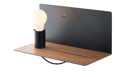 Luminosa Flash Reading Usb Wall Lamp Shelf, Black, Wood, E27