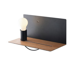 Luminosa Flash Reading Usb Wall Lamp Shelf, Black, Wood, E27