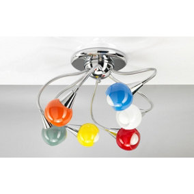 Luminosa Flex 6 Light Multi Arm Semi Flush Ceiling Lamp, Multicolour