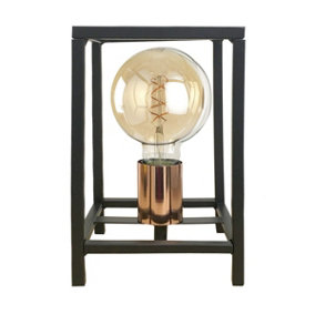 Luminosa Floki Box Frame Table Lamp, Black, Copper